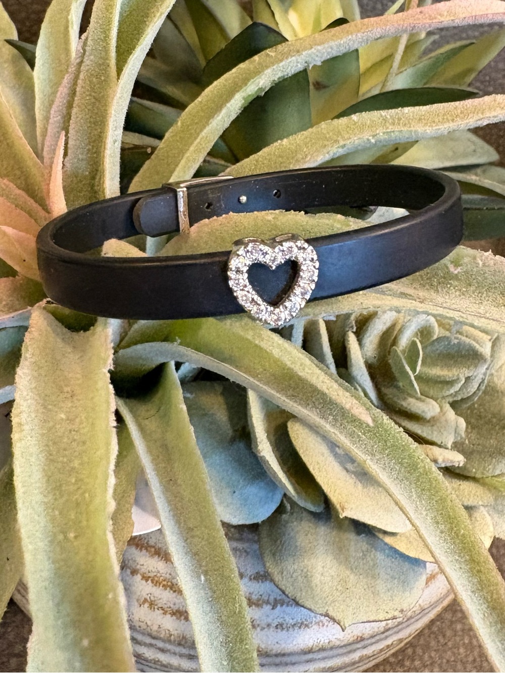 Pretty Sterling Silver .925 Crystal Heart on Adjustable Rubber Band